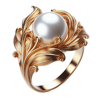 Gold leaf ring with pearl — Gems Gallery handcrafted jewelry